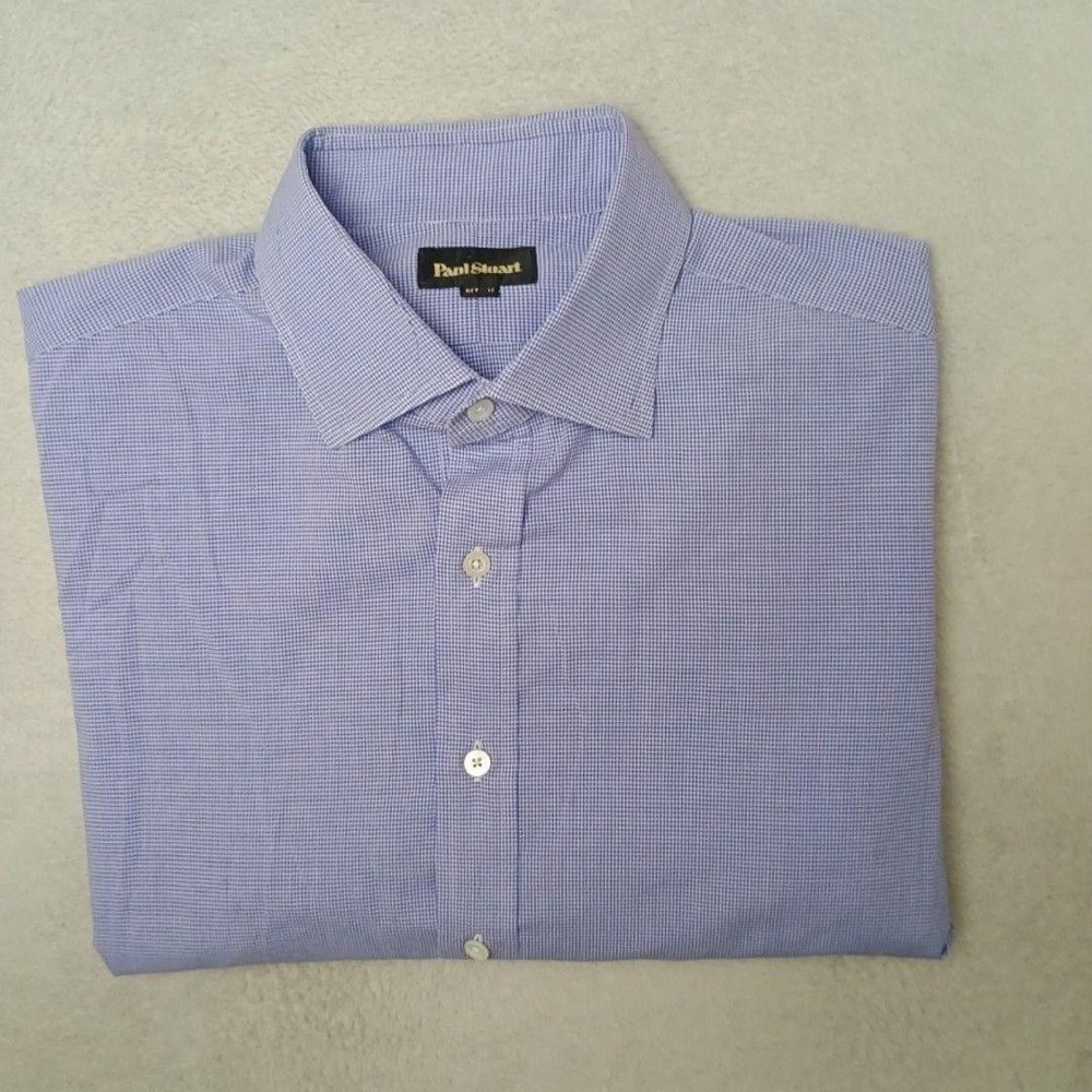 Paul Stuart Shirt Mens 2XL Blue Micro Plaid Check Button-Up Cotton Collared